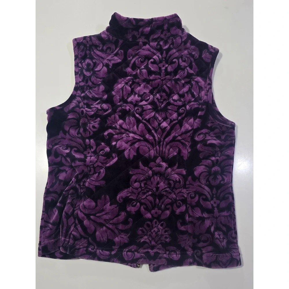 Charter Club Petite Velvet Floral Quilted Vest Jacket Purple‎ Size P S